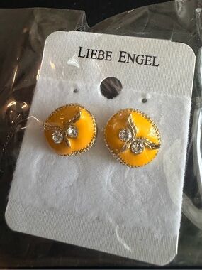 Yellow Enamel Owl Crystal Stud Earrings